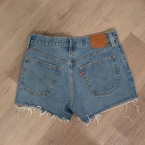 Levi's premium 501 cutoff denim distressed shorts  button fly blue women's 28"